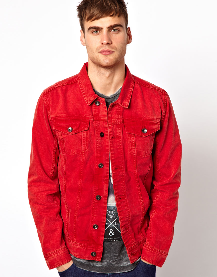 red blue jean jacket
