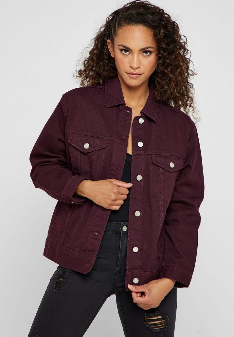 Burgundy Denim Jacket - Jackets